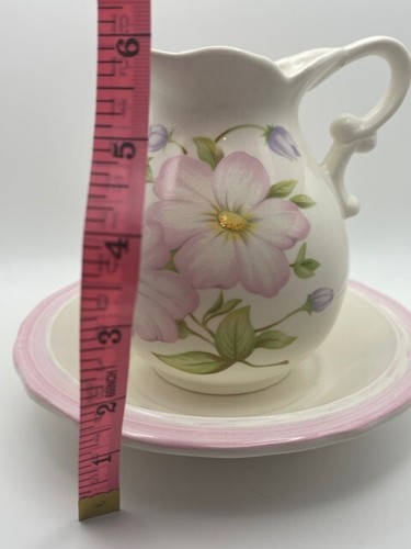 Vintage 6 inch miniature wash pitcher and basin, vase, Japan, glazed pottery - Picture 7 of 11