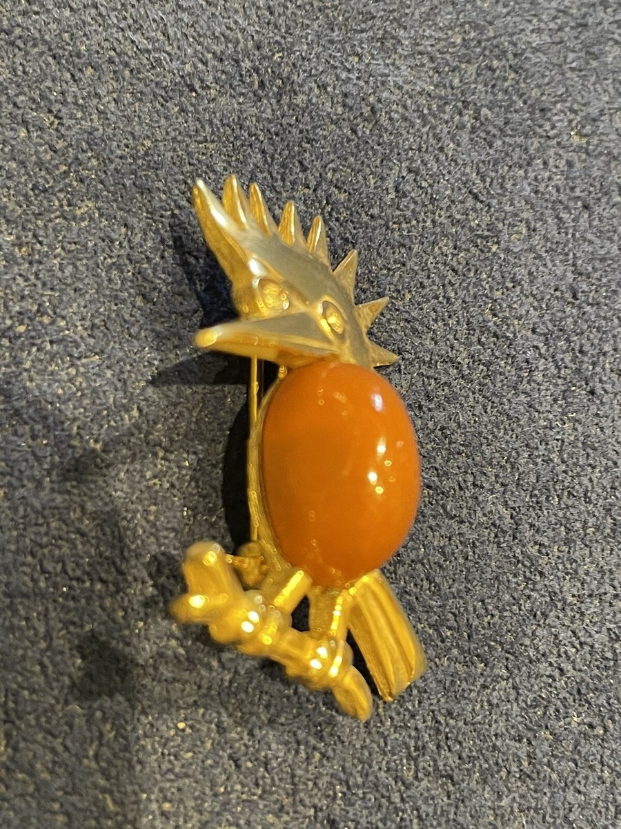 値下げ　スターリングシルバー 七宝焼　エナメル　鶏 フルーツピックオリーブピック Rare Vintage Crown Signed Trifari Jelly Belly Woodpecker