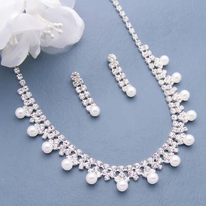 Pearl Necklace Set Bridal Wedding Bridesmaid Gift Prom Jewelry Silver Crystal 