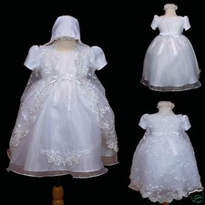 New Infant Toddler Girl White Gown Christening Baptism Formal Dress