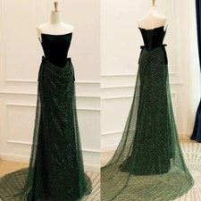 Sparkle Sequined Bow Strapless Lace-up Prom Dress Floor-length Evening Dresses