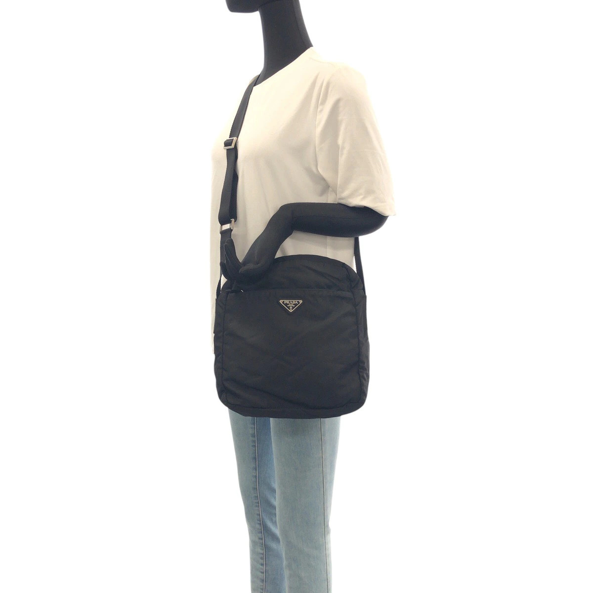 Prada Tessuto Triangular Logo Plate Black Silver Hardware Nylon Shoulder Bag Poc — image 7