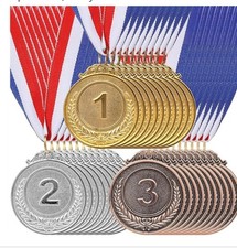 36 PCS AWARD METALS 1ST,2ND,3RD, GOLD SILVER BRONZE W NECK RIBBON