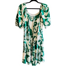 SOMA women's dress blouson tropical floral PALMERO tier layer ruffle M green