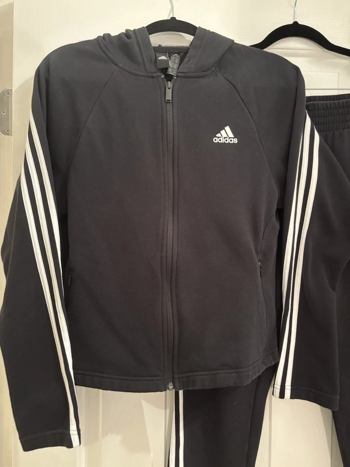 Adidas black cotton fleece tracksuit - jacket & pants - medium - Image 2 of 4