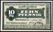 ALTEN-GRABOW 1916 10 Pfennig Lagergeld WWI POW Camp Money Germany
