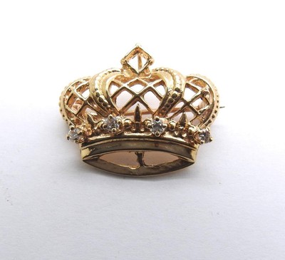 14k Gelbgold König Krone & Diamant Anhänger & Brosche Anstecknadel Kombination 4,4 Gramm
