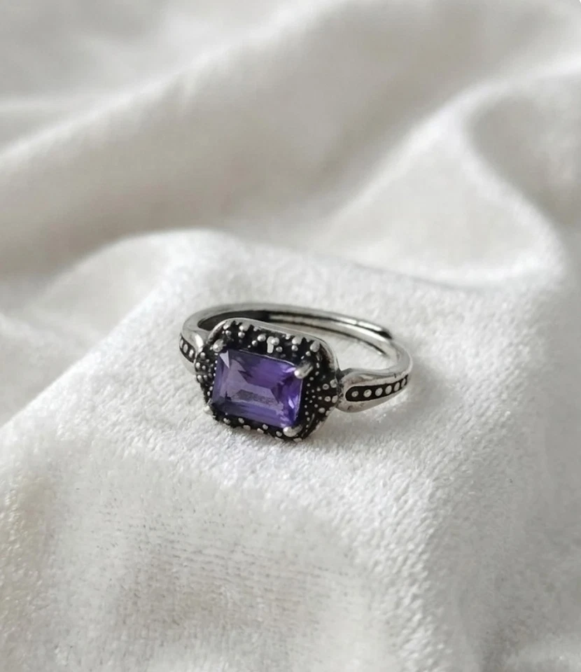 Bague Améthyste argent sterling 925 ajustable - Photo 1/1