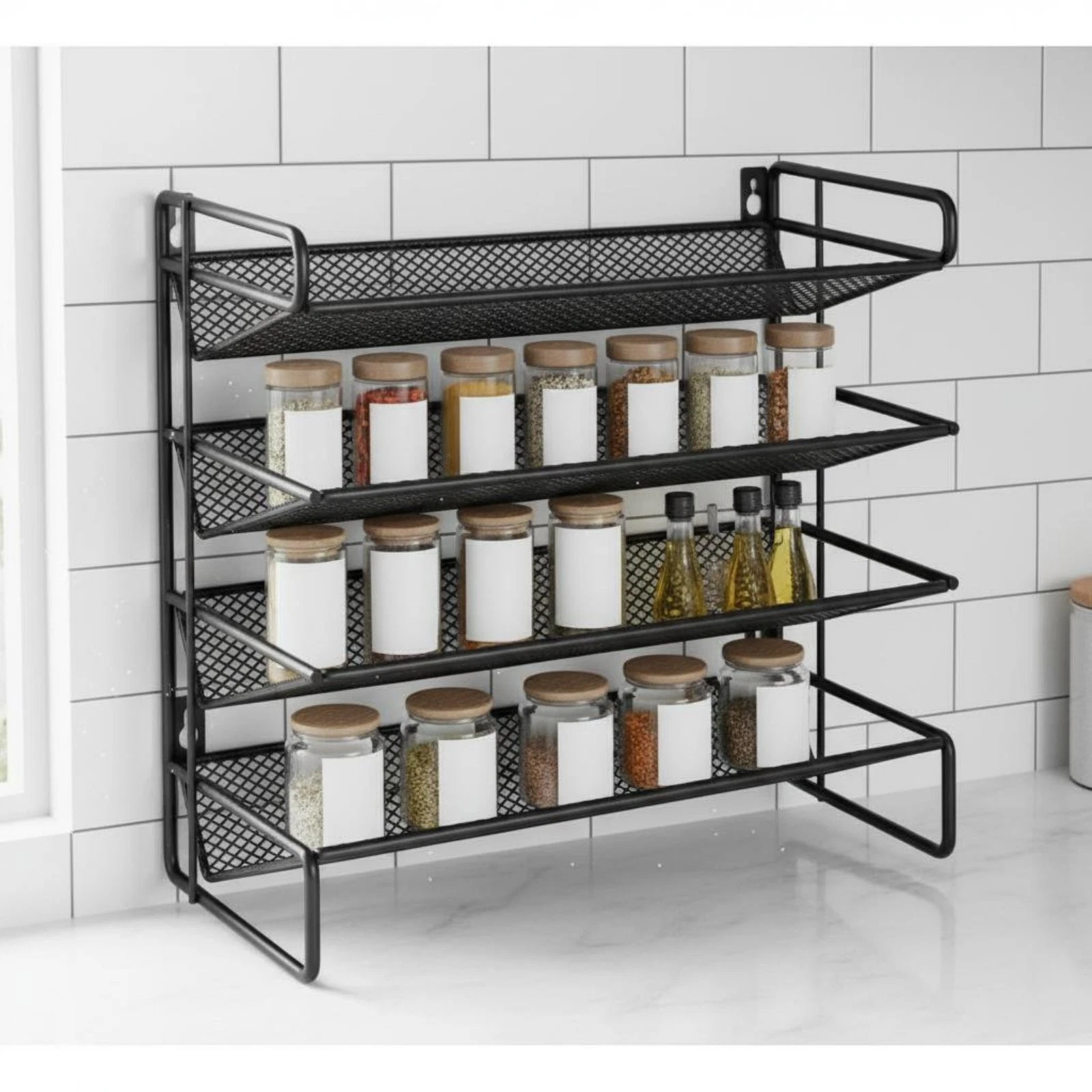 Four-Tier Seasoning Organizer Freestanding Wall Mount Seasoning Organizer