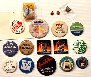 Vintage 1980s-90s Assorted Tech Pin-back buttons & lapel pins