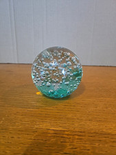 Clear Green Glass Bubble Sphere Paperweight Decorative Flat Base