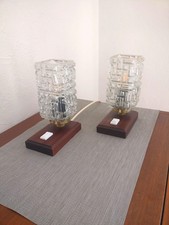 Lampes à poser (de chevet) verre, métal doré, bois teck. Années 60/70 Germany –