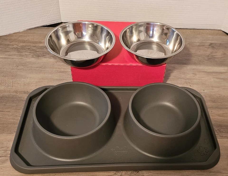 Cuenco doble de silicona antideslizante para perro gato extraíble de acero inoxidable de 12 oz Gentledog Foto 2 de 4