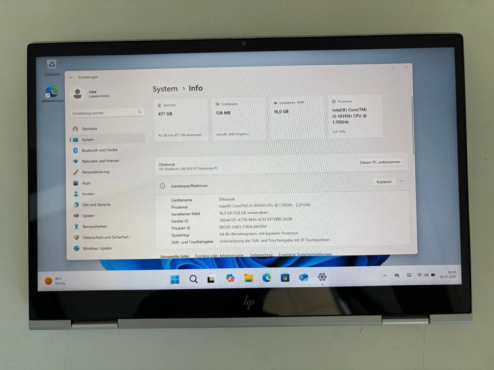 HP EliteBook X360 830 G7 · i5-10310U · 16GB · 512GB, Foto 4 von 5
