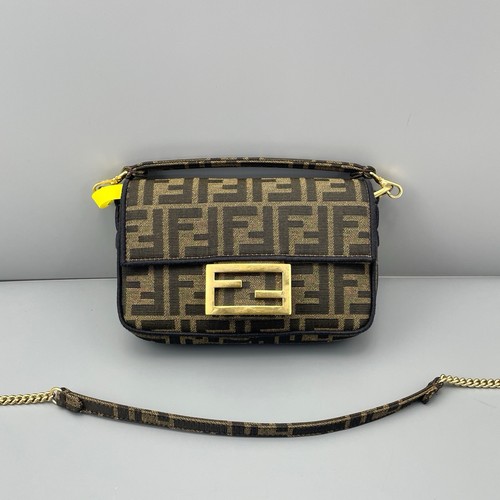 Authentic Pre-owned Fendi Mini Baguette FF Zucca Canvas Chain Crossbody Bag