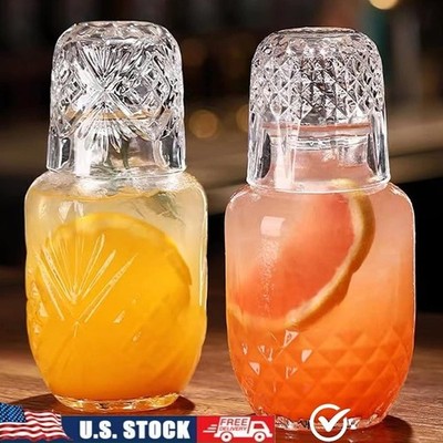 Premium Thick Glass Bedside Carafe & Glass Set Elegant Water Jug Tumblers New
