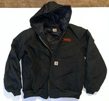 VTG Carhartt Jacket Men’s Large J140 Black Canvas Hooded Coat Made In Usa