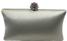Carlo Fellini Silver Grey Satin Evening Bag Clutch Purse Shoulder Strap Nwt