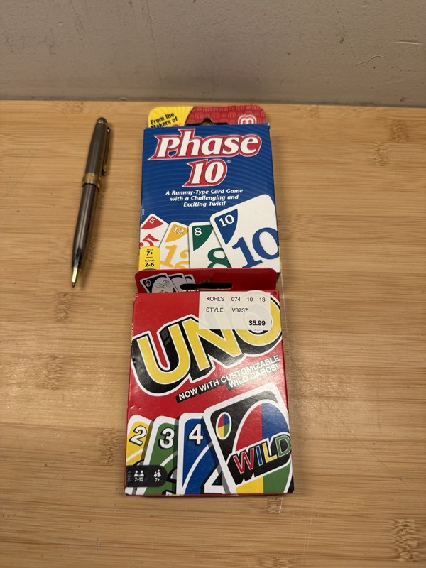 Mattel Uno and Phase 10 Card Game Lot Complete Cards Family Game Night Set