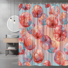 Pink Floral Shower Curtain, Watercolor Flower Balloons Pattern