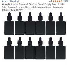 New Empty Black Bottle With Dropper For Essential Oil Set Of 12. 1 Oz.