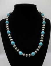 Southwestern Necklace Dyed Howlite & Silver Tone Metal Beads - Adjustable 18-20”