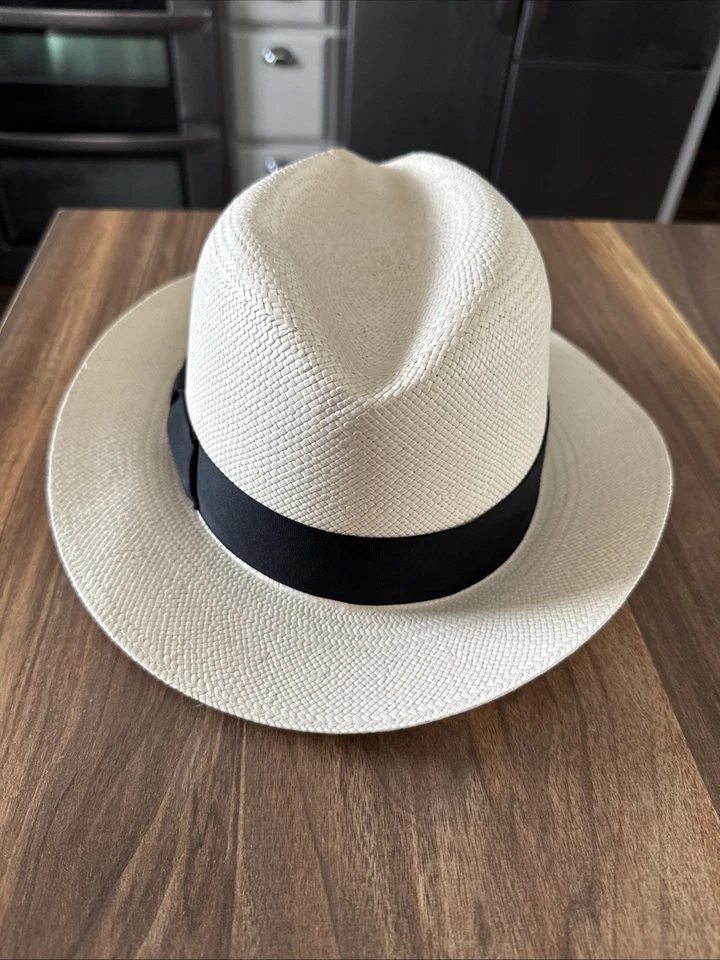 VTG Dobbs Fifth Avenue Riviera Driftwood Tan Panama Straw Hat Men's 7 - 7 1/2 - Image 4 of 4