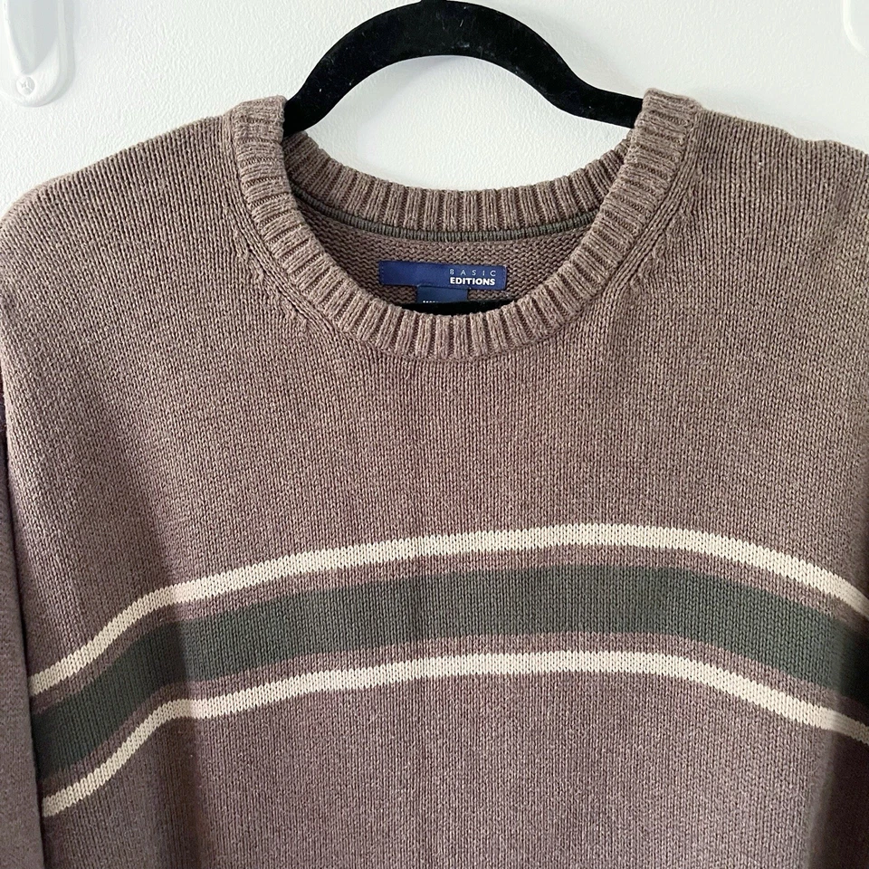 Vintage Brown Green Tan Striped Sweater Men XL Pullover Skater Surfer Grunge Y2K - Image 3 of 4