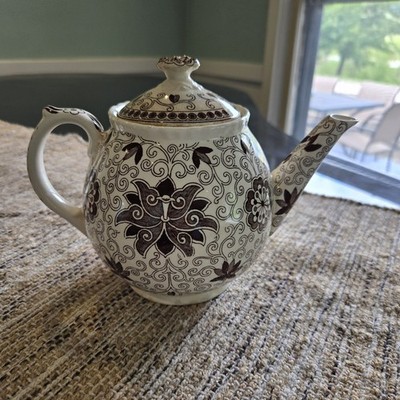Vtg 1930s-1940s Masons Ironstone Bow Bells Teapot Lid Transerware Brown & Cream