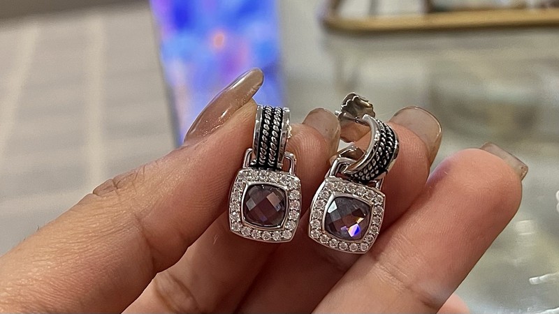 David Yurman 7mm Albion Drop Earrings Amethyst With Diamonds