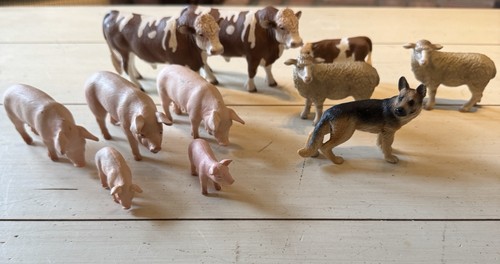 11x Lot Schleich Farm Animal Figures Cow Pig Sheep German Shepherd