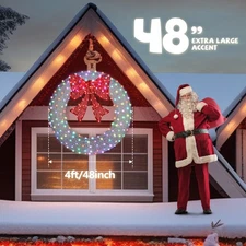 Christmas Wreath Lighted Pre-Lit Artificial Bow for Decoration Garden Garland