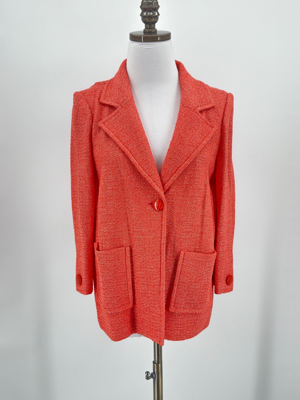 St. John Orange Boucle Single Button Collared Lon… - image 1