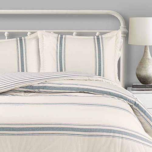  - 16T003093 Comforter Farmhouse Stripe 3 Piece Reversible Full Queen Blue - Picture 2 of 5