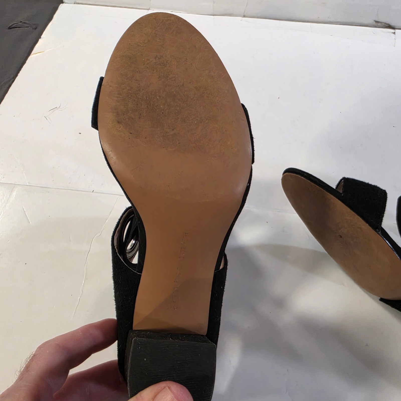 Avec Les Filles Black Suede Mules Block Silver Grommet Tie Sandals Womens Sz 7.5 image 8