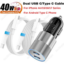 For iPhone 17 16 15Pro Air 16e Samsung PD 40W Fast Car Charger USB-C Type-C Cord
