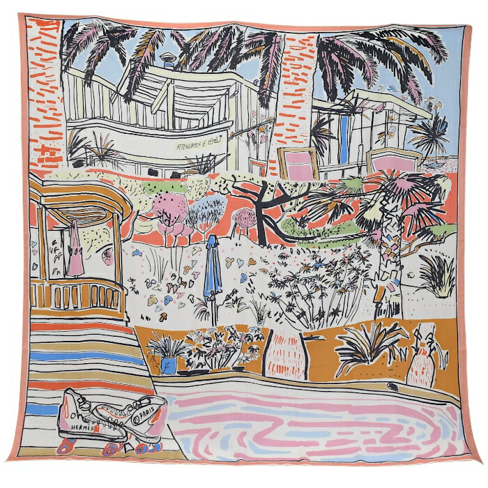 HERMES Cashmere Silk Shawl Scarf 140cm RAYURES D'ETE Blue Red Multi