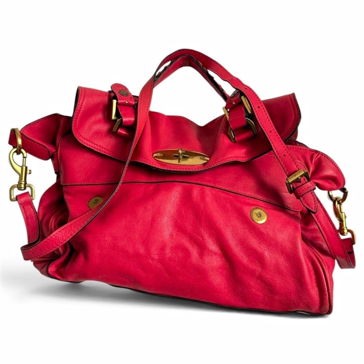 Mulberry Alexa Medium Pink Leather Satchel Top Handle Turn Lock Detachable Strap