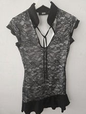 EGO Black Lace Collar Mini Dress Sheer Lace Overlay Size Small