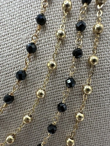 Bellezza Gold Dainty Black Spinel Beaded Layered Chains Necklace Italy 18” image 3