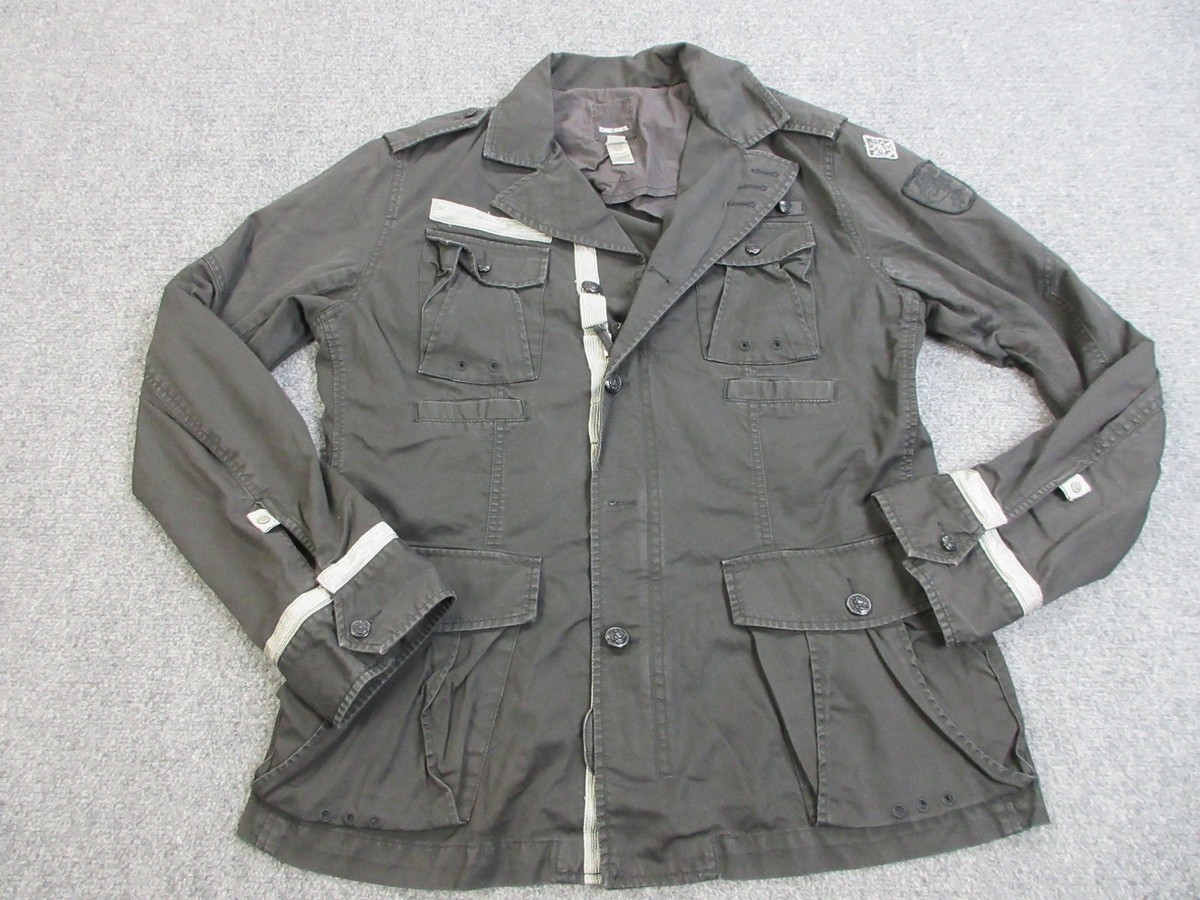 Diesel Jacket Mens Extra Large Black Military Style Pockets Patch