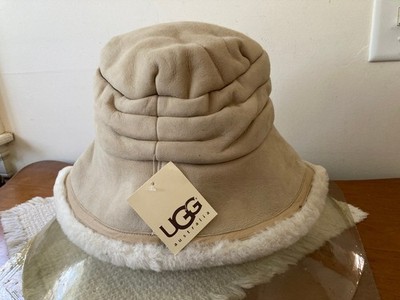 UGG Australia Shearling Sheepskin Bucket Hat Light Beige/Buff Womens One Sz 0/5
