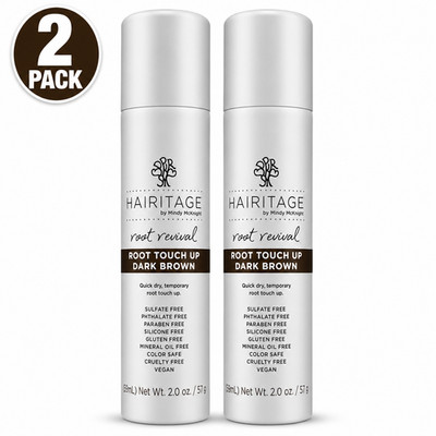 2 Pack Hairitage Root Revival Dark Brown Root Touch Up Spray Gray Cover 2oz