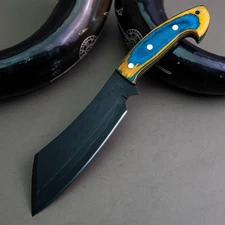 Gift-Ready 10.11" Damascus / Steel Knife Full Tang Hunt it Hunt + Leather Sheath