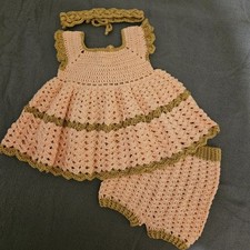 Baby girl crochet Handmade Dress Headband Diaper Cover Set Babyshower Gift