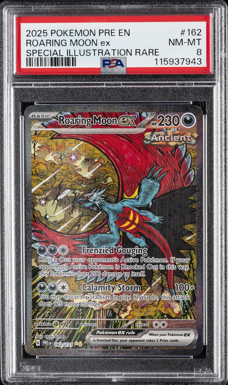 2025 POKEMON PRE EN-PRISMATIC EVOLUTIONS #162 ROARING MOON EX PSA 8