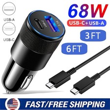 68W Fast Charge USB PD Type-C Car Charger Adapter For Samsung S26 S25 A17 A16 US