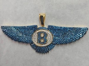 Authentic 2.21Ct Round Cut Lab Created London Blue Men's 'B' Pendant 14K Three Gold Plated