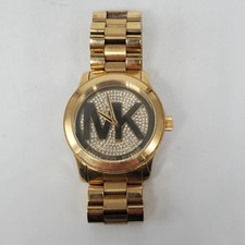 Michael Kors MK-5706 Runway Gold Crystal Pave MK Logo Dial Fashion Womens Watch