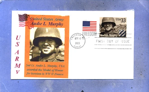 3396 2nd LT AUDIE MURPHY, WW II Army, France Sepia, Photo, Flag First Day PM